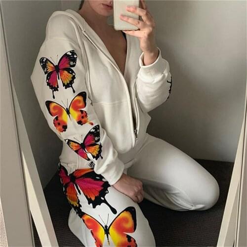 White Casual Loose Track Pants Joggers High Waist Sweatpants Women Butterfly Print Harajuku Long Trousers Streetwear