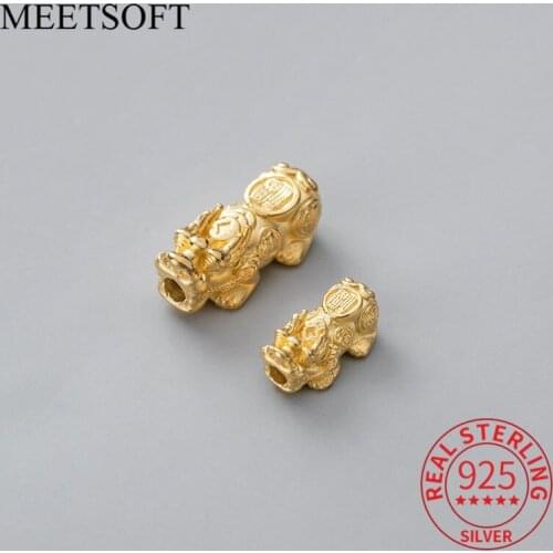 MEETSOFT 925 Sterling Silver Gold brave troops Space Beads Handmade Gift Of DIY Jewelry Bracelet Prevent Allergy Decoration