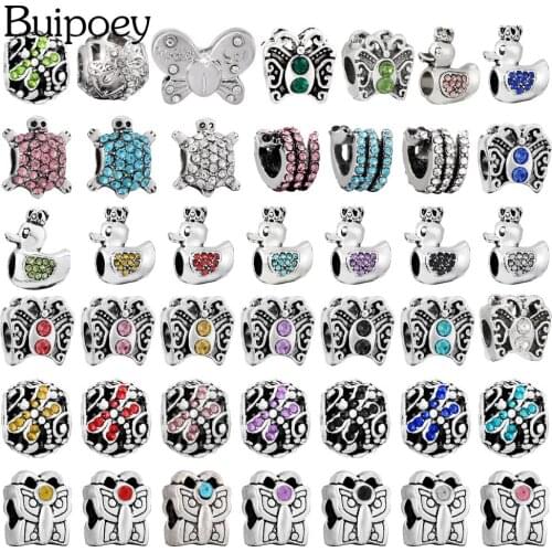 Buipoey Rhinestone Animal Turtle Snake Duck Beads Insect Butterfly Dragonfly Beaded Fit Diy Bracelets Jewelry Making Accessories