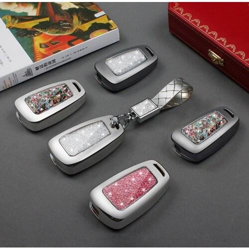 Car key Case diamond shell For Audi A1 A3 A4 B9 Q3 Q5 Q7 TT TTS 8S S1 S3 2005 2016 2017 A4L A6L 3 Button Key cover with keychain