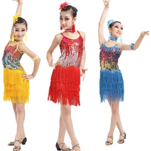 2020 New Latin Dance Dress For Girls Sequins Tassel Stage Competition Gymnastics Performance Practice Dancing kids salsa dresses