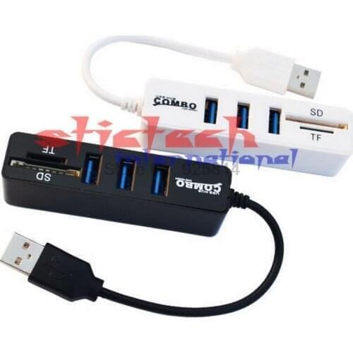 By dhl or ems 200pcs Multi USB Hub 2.0 3 Ports + Card Reader Portable Hub USB Combo High Speed Mini USB Splitter All In One