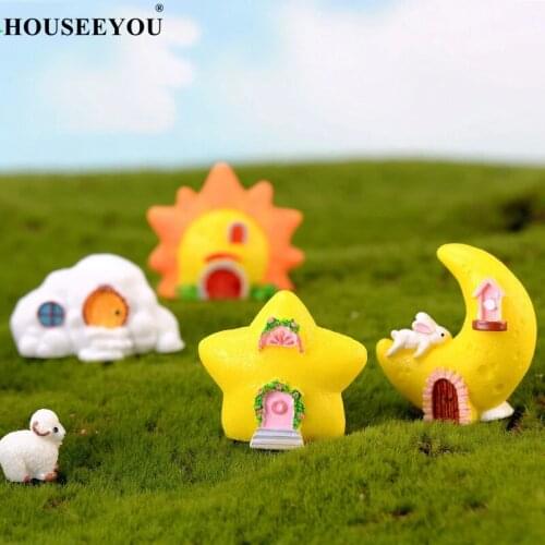Fantasy Starry Sky House Moon Sun Star Cloud Shaped Resin Craft Figurines Fairy World Miniature Micro Landscape Bonsai Ornaments
