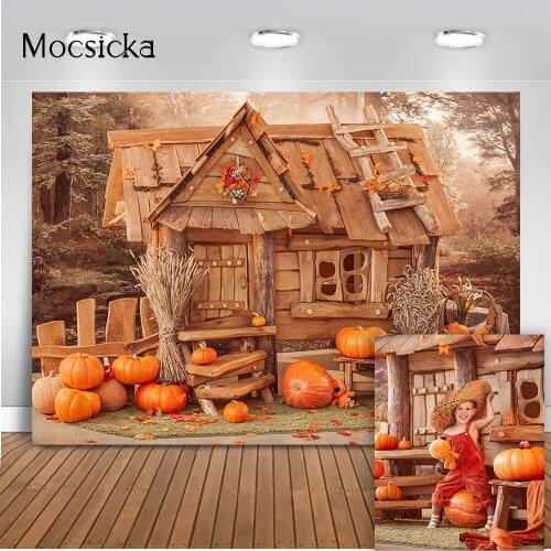 Wood House Pumpkin Backdrop for Photography Studio Child Baby Portrait Background for Photo Studio Happy Thanksgiving Decoration
