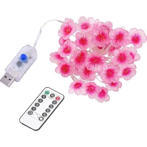 Battery Powered Garland Cherry Blossom Festoon 3/5M Indoor Decor String Fairy Lights Silicone Flower Festival Xmas Decoration
