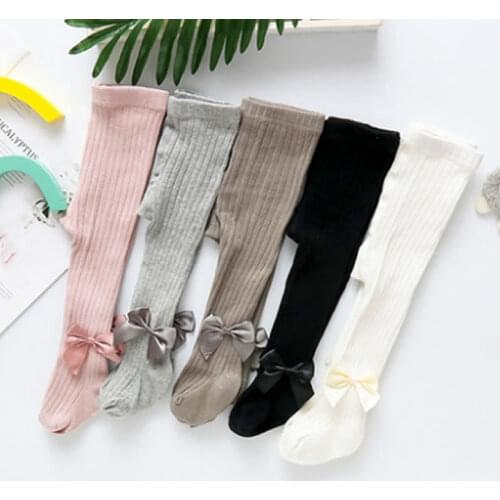 Cotton Tights for Girls Cute Bowknot Pink Pantyhose Children Spring Breathable Baby Girl Tights Kid Black Stockings for 0-6year