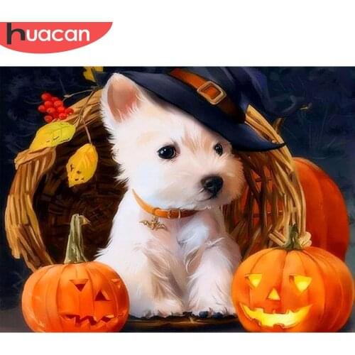 HUACAN Diamond Mosaic Halloween Dog Beaded Picture Diamond Embroidery Animal Cross Stitch Diamond Painting Full Square