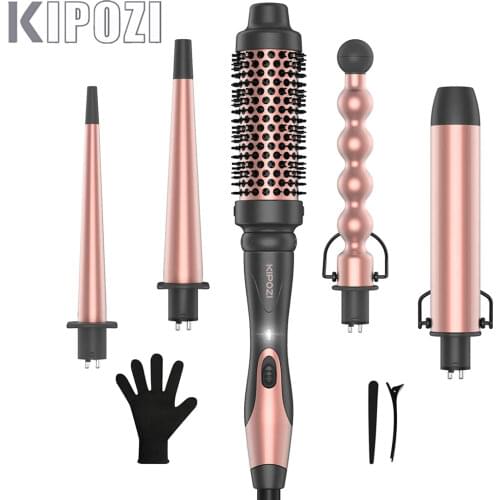 KIPOZI Professional Curling Iron 5-in-1 Hair Tools Instant Heating Electric Curling Iron Hot Air Brush Ceramic Barrels for Woman