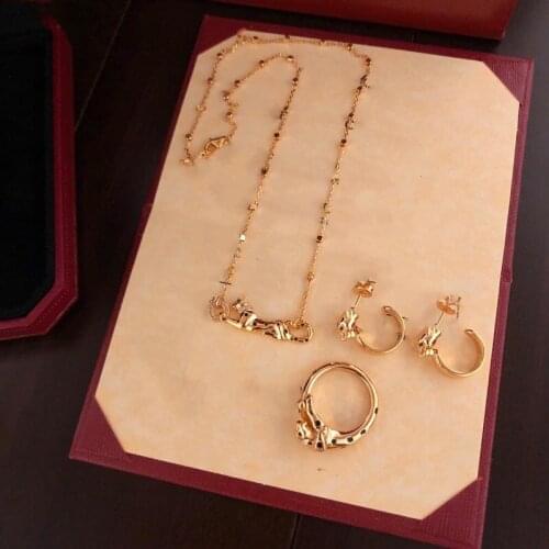 Classic Fashion Brand Party Jewelry For Women Panthere Jewelry Set Rose Gold Enamel Smooth Panther Necklace Earrings Ring set