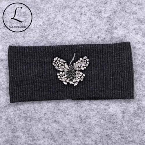 Summer Solid Headbands Girls Makeup Fabric Elastic Hair Band Woman Soft Cotton Butterfly Rhinestones Hair Accessories Headwrap