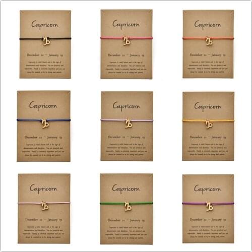 12pcs Fashion Jewelry 12 Constellation Zodiac Capricorn Lucky Rope Bracelet Bangles For Women Men Birthday Gift