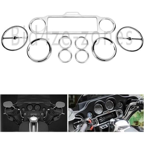 Motorcycle Stereo Accent+Speedometer+Speaker Trim Ring Set Chrome Plastic&Aluminum For Harley Touring Road Glide 1996-2013