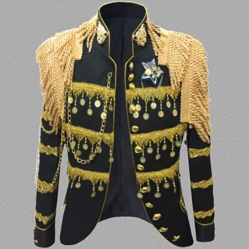 Blazer men suits designs jacket mens stage Metal piece military uniform singers clothes dance star style dress masculino homme