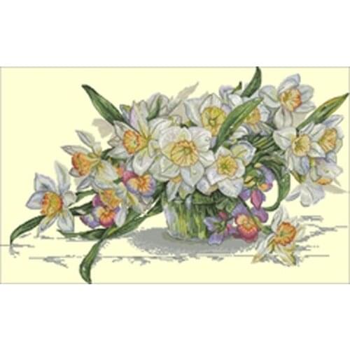 Daffodils in a glass bottle counted 11CT 14CT 18CT Cross Stitch Set DIY Cross-stitch Kits Embroidery Needlework Home Decor