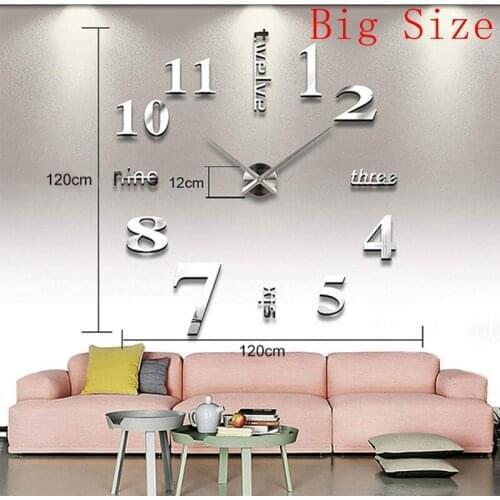 L 120*120cm 3D DIY Wall Clock Modern Metal Living Room Clock Decoration Big Size Acrylic Fashion Digital Clock Wall Clock