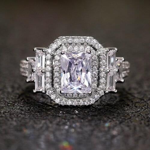 New Exquisite Full Square Zircon Engagement Ring for Ladies Fashion Prom Gift Jewelry