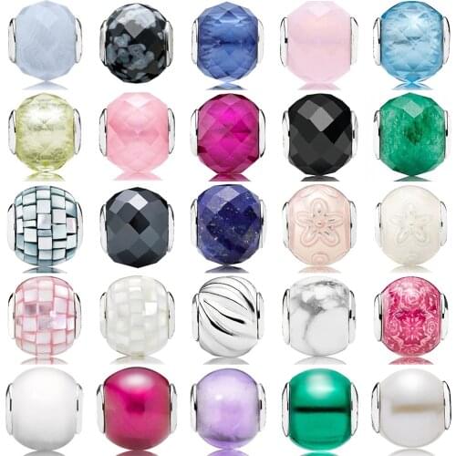NEW 100% 925 Sterling Silver Beads Charms Multicolor Essence Murano Glass Beads collocation DIY Bracelet & Bangle fine jewelry
