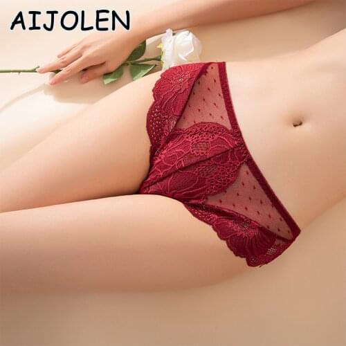 AIJOLEN Solid Color Underwear Sexy Low-waist Lace Panties Womens Breathable Stitching Lace Panties Ladies Underpants Briefs