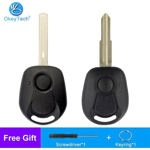 OkeyTech 2 Buttons Remote Car Key Shell Cover For SsangYong Actyon Kyron Rexton Replacement Car Key Fob Case Uncut Blank Blade