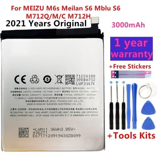 Original High Quality BA712 Battery For Meizu Meilan M6s S6 M712Q/M/C M712H 2930mAh