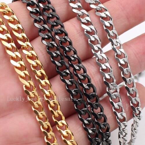 On sale Cool Wide 8mm Curb Link Chain Necklace Stainless Steel Fashion Jewelry gold / black 18 inch-32 inch Choose