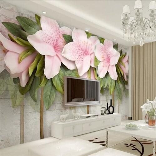 Beibehang Custom 3d wallpaper murals living room bedroom embossed pink flowers leaves brick wall wall paper home decor
