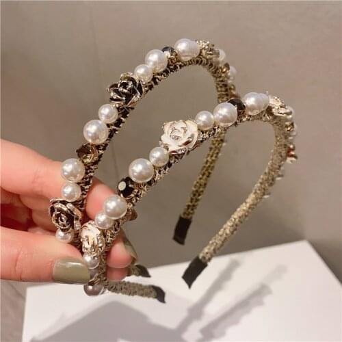 Baroque Ribbon Stone Pearl Crystal Headbands For Women Korea Hair Accessories Retro Vintage Crown Hairbands Wholesale Dropship
