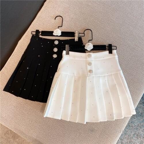 FABPOP 2021 High Waist Rhinestone Pleated Suit Skirt For Women New Ladies Slim Fit All-Match Skirts GA003
