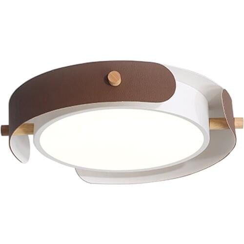 Nordic Simple Round Led Ceiling Lights Remote Control Solid Wood Leather Japanese Modern Luminaria Bedroom Bedside Living Room