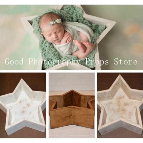 Newborn Photography Props Baby Wooden Bed Baby Shoot Container Five-pointed Star Bed Photo Studio Posing Prop accessories