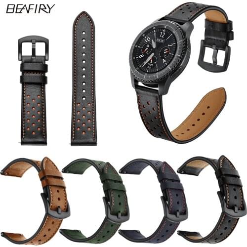 BEAFIRY Hole Design Genuine Leather Watchband Quick Release Band Strap for Samsung /Xiaomi Huami Amazfit watch band 22mm 24mm
