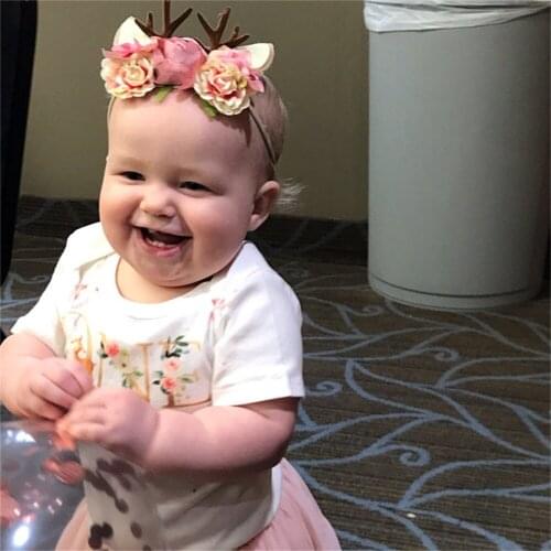 Christmas Baby Girl Headbands Deer Antler Flower Nylon Headband Girl Head Accessories For Newborns Photography Props Bandeau