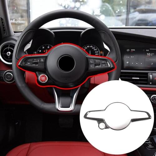 For 2020-2021 Alfa Romeo Giulia/Stelvio real carbon fiber steering wheel decorative frame stickers Interior accessories
