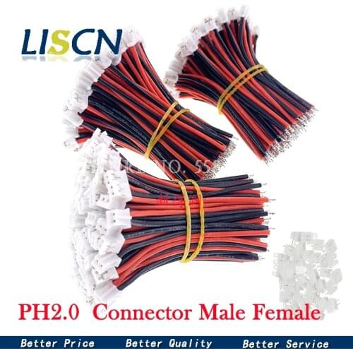 10Sets Micro Mini JST 2.0 PH Connector Male Female Plug Wires Cables Socket 10CM 20CM 26AWG 2/3/4/5/6/7/8/9/10/11/12 Pin