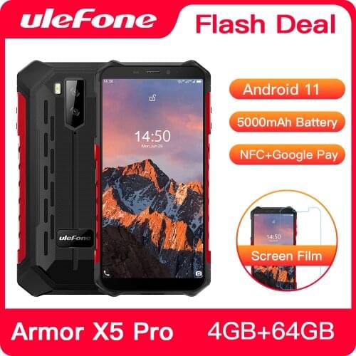 Ulefone Armor X5 Pro Android 10.0 Rugged Waterproof Smartphone 4GB+64GB Cell Phone NFC 4G LTE Mobile Phone