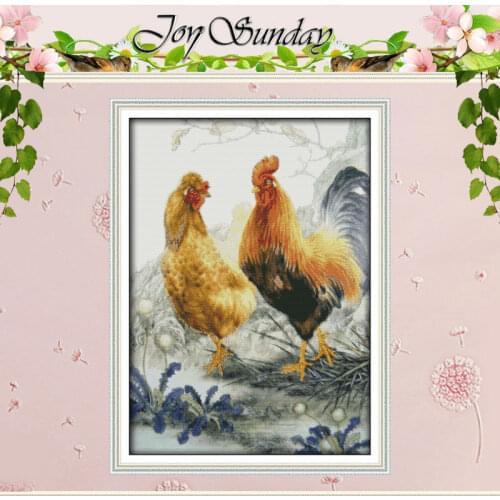Chicken Couple Counted Cross Stitch 11CT Printed 14CT Cotton Cross Stitch Set animals Cross-stitch Kits Embroidery Needlework