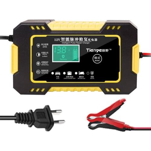 12V 6A Intelligent Car Motorcycle Battery Charger For Auto Moto Lead Acid AGM Gel VRLA Smart Charging 6A 12V Digital LCD Display