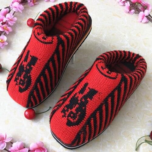 Chinese Style Handmade Natural Fleece Slippers Women Special Warm Home Sandals Winter Indoor Woman Wedge Shoes