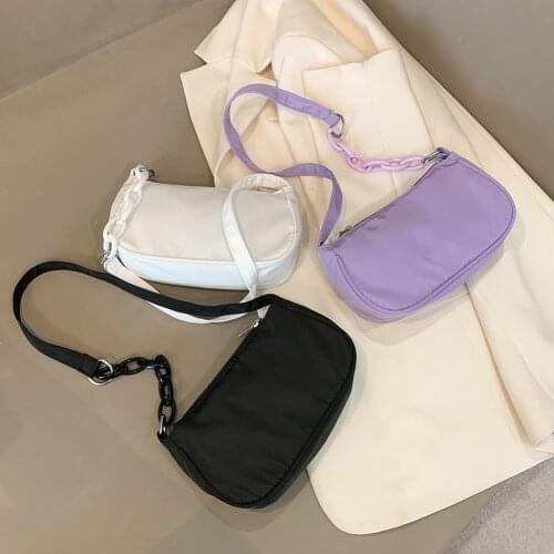 Women Casual Nylon Shoulder Bags Underarm Bag Female Solid Color Acrylic Chain Crossbody Handbags Ladies Underarm Bags