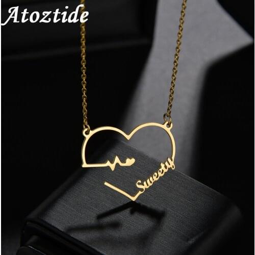 Atoztide 2020 New with Personalized Name Necklaces for Women Heartbeat Nameplate Jewelry Stainless Steel Custom Letter Necklace