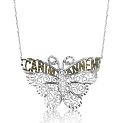 Silver Butterfly Dear Mom Lady Necklace