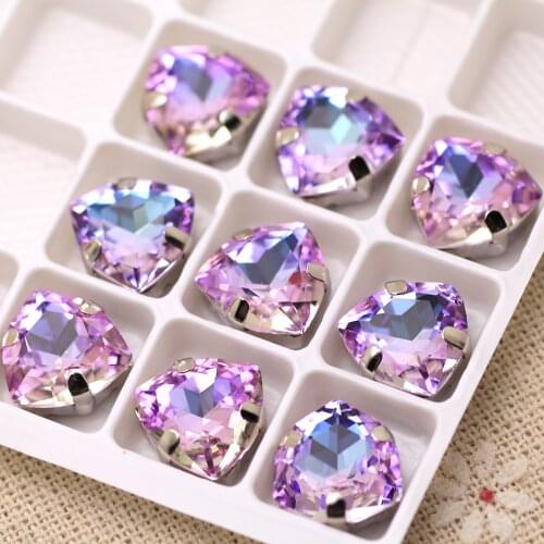 10PCS NEW 12mm Fat TR7X7 Bright purple rhinestones Glass Crystal sew on rhinestones sliver base with hole diy cloth accessories