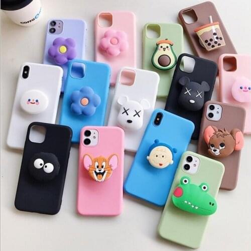 10pcs 3D cartoon phone holder case For iPhone 11 12 Pro SE 2 X XR 11 XS Max 7 8 6 6silicone stand cover