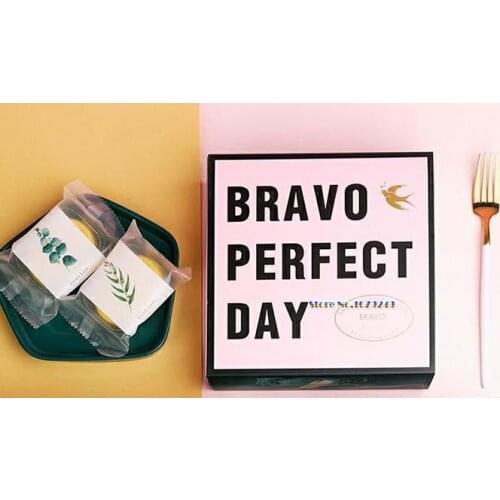 17*17*5cm black text design Pink cake box, Gift Packaging for Wedding Party birthday Maccaron Moon Cake baking Package 100pcs