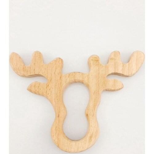 20PC Baby Wooden Teether Beech Elk Pacifier Clip Chain Pendant Wooden Rodent Blank Christmas Nurse Gifts ChildrenS Goods Toys