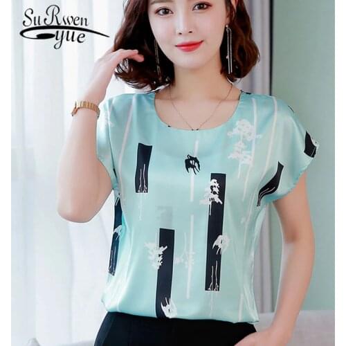 2020 summer Women chiffon shirt and tops fashion plus size O-neck printing pattern Leisure Lady shirts Loose office lady 3741 50