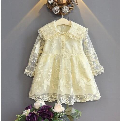 2020 Spring Casual Solid Girls Dress Lace Long Sleeve Kids Dresses For Girls High Quality Fashion Girl Clothes
