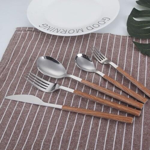 2021 hot-selling imitation wood grain stainless steel tableware western steak cutlery Korean spoon hotel family tableware