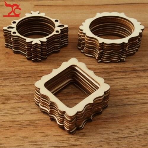 30Pcs/set Unfinished Frame Carved Wooden Craft Ornaments Embellishment For Scrapbooking Card Wall Tree DIY Crafts Decor 3 Types