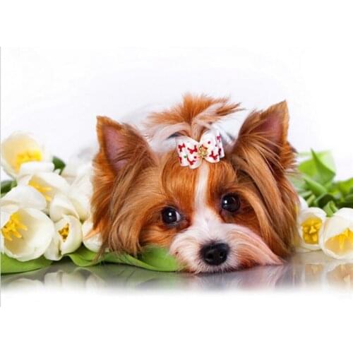 3D Diy Diamond Embroidery Animal Pattern Needlework 5D Diamond Painting Cross Stitch Rhinestones Mosaic Painting Dog And Flower